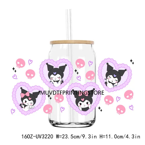 Cartoon Hello Girl Cat Valentine's Day UV DTF Sticker For 16OZ Libbey Glass Cup Can Wrap Transfer Sticker Custom Labels DIY Logo