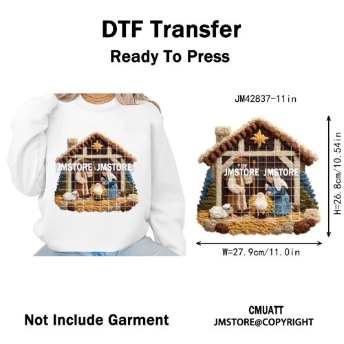 Trendy Faux Yarn Crochet Joy Love Jesus Christian Christmas Iron on DTF Washable Transfers Stickers Ready to Press for Textiles
