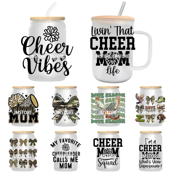 Cheer Mom Mama Sport UV DTF Transfer Stickers Decals For Libbey Cold Cups Mugs Tumbler Waterproof Craft Coquette Bow Cheerleader