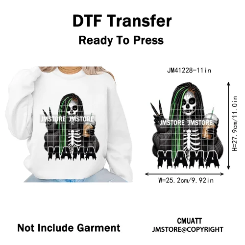 Black Girls Coffee Drinking Halloween Scary Movie Killer Mama Iron on Washable DTF Transfers Stickers Ready to Press for Clothes