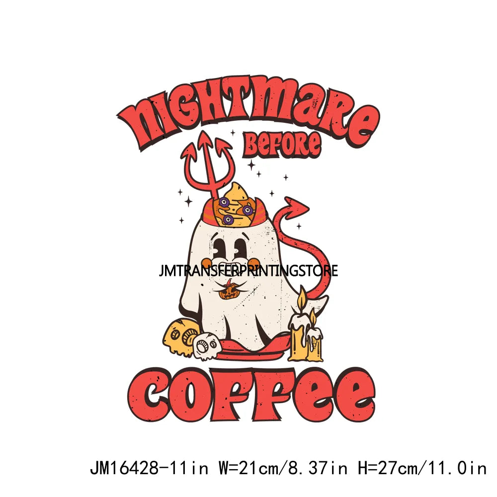 High Quality Nightmare Before Coffee Design DTF Halloween Horror Coffee Lover DTF Transfer Printings Ready To Press For T-Shirts