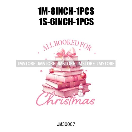 Coquette Pink Girly Christmas Vibes Book Just Waiting For Christmas Iron On DTF Transfer Stickers Ready To Press For Hoodies Bag