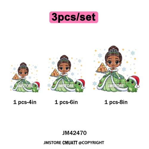 Cute Cartoon Movie Princess Christmas Winter Girly Kids Holiday Iron on DTF Washable Transfer Sticker Ready to Press for Clothes