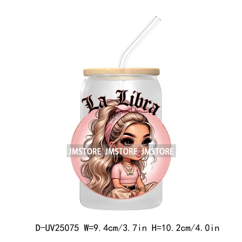 Mexican Latina Zodiac Woman UV DTF Transfer Stickers Decals For Libbey Cold Cups Mugs Tumbler Waterproof DIY Custom Logo Labels