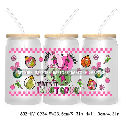 Retro Christmas Mean Guy UV DTF Cup Wrap For Libbey Glass Can Transfer Stickers Waterproof Custom Labels Merry Greenmas Xmas