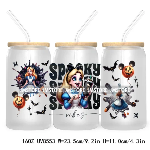 Spooky Vibes Halloween Princess 16OZ UV DTF Cup Wrap Transfer Stickers Custom Label Durable Waterproof Logo For Libbey Glass Can