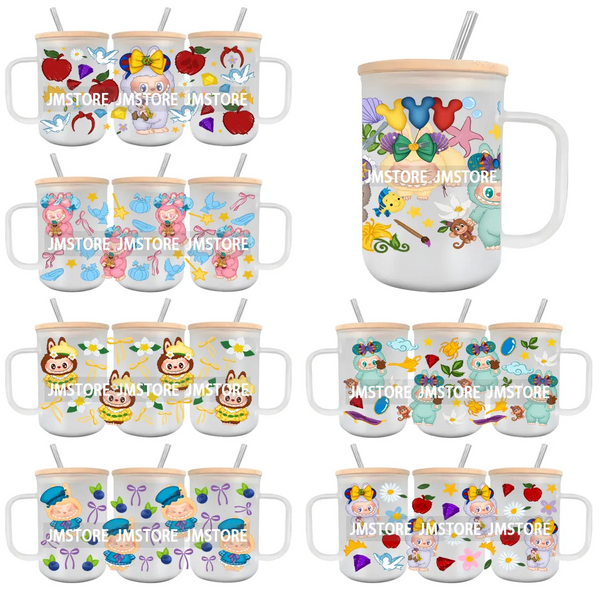 Cartoon Monsters Doll 15OZ Glass Mug UV DTF Cup Wrap Ready To Apply Waterproof High Quality Custom Prints For Mugs Cup Tumbler