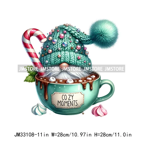 Cute Christmas Hot Cocoa Season Gnomes Sweet Winter Santa Quotes Iron On DTF Transfers Stickers Ready To Press T-shirts Bags