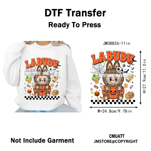 Cute Checkered Spooky Doll Monster Characters Halloween Iron on DTF Washable Heat Transfers Stickers Ready to Press for Textile