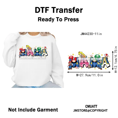 Cartoon Mama Princess Happy Mother's Day Family Vacation Iron on Washable DTF Heat Transfers Stickers Ready to Press for Hoodies