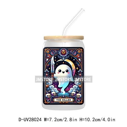 Cute Ghost Tarot Card Halloween UV DTF Transfer Stickers Decals For Libbey Cold Cups Mugs Tumbler Waterproof Craft Spooky Vibes