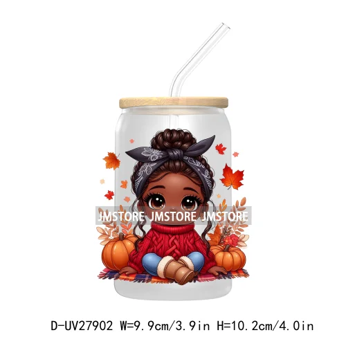 Autumn Chibi Super Cute Black Baby Girl UV DTF Transfer Stickers Decals For Libbey Cold Cups Mugs Tumbler Waterproof Afro Kids