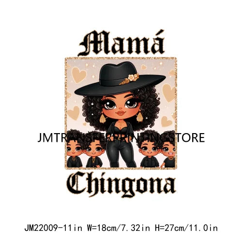 DIY Latina Mama Chingona Chicana Mom Kids Chibi Style Mother's Day Iron On DTF Transfer Stickers Ready To Press For Clothing