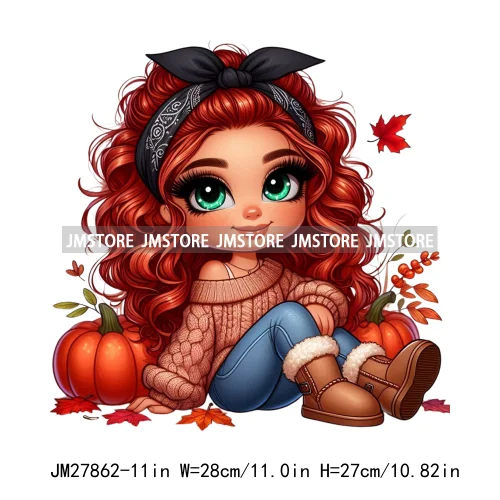 Autumn Latina Baby Fall Season Pumpkin Leaves Mexican Hispanic Princess DTF Iron On Transfer Stickers Ready To Press For Clothes