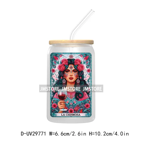 La Mexicana Latina Tarot Card UV DTF Transfer Stickers Decals For Libbey Cold Cups Mugs Tumbler Waterproof Floral Sugar Skulls