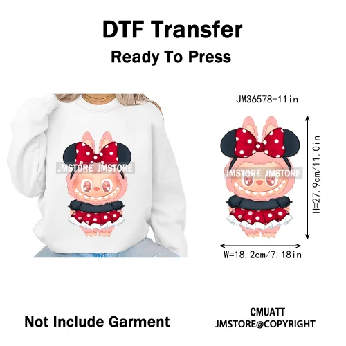 Cute Baby Cartoon Monster Doll Character Bow Girly Washable Decals Iron On DTF Heat Transfer Stickers Ready To Press for Clothes