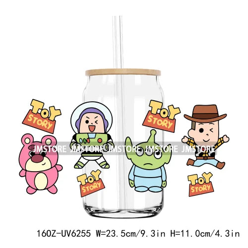 Cute Cartoon Characters UV DTF Sticker For 16OZ Libbey Glass Cup Can Wrap Transfer Stickers Custom Labels DIY Logo Magic World