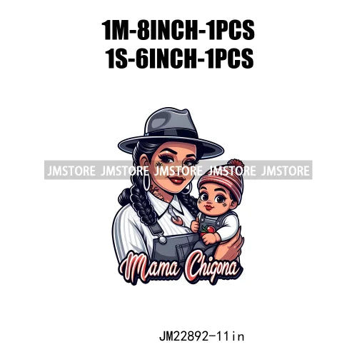 Cartoon Mama Chingona Chicana Latina Mexican Spanish Mom Kids Happy Mother's Day Iron On DTF Transfer Stickers For Clothes