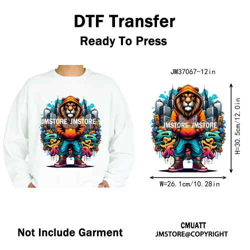 12in Urban Gangster Rich Money Lion Beats Shark Vibes Iron on DTF Thermal Transfers Stickers Ready to Press for T-shirts Bags