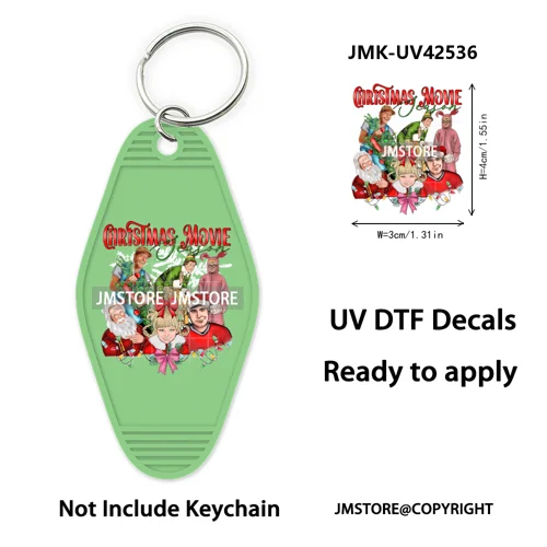 Trendy Christmas Cartoon UV DTF Keychain Wraps Ready To Apply Waterproof High Quality DIY Craft Decals For Hotel Motel Keychain