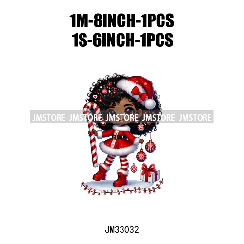 Sweet Santa African American Girly Christmas Character Holiday Vibes Xmas Iron On DTF Transfers Stickers Ready To Press T-shirts