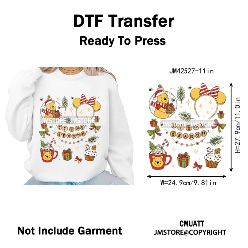 Magical Cartoon Girly Christmas Season Coquette Xmas Holiday Iron on DTF Washable Transfers Stickers Ready to Press for Textiles
