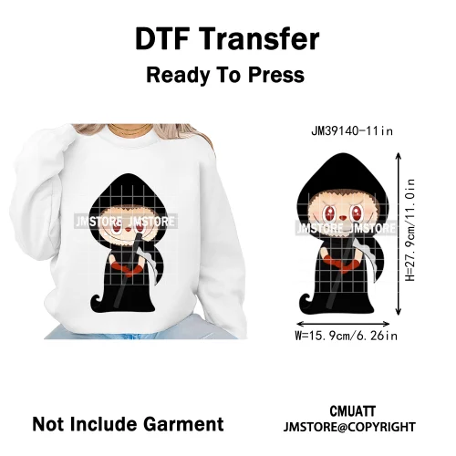 Trendy Cute Cartoon Doll Coquette Mirror Horror Halloween Iron on DTF Washable Transfers Stickers Ready to Press for Clothing