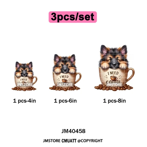 Funny Cartoon Pet Puppy Small Sleeping Cozy Coffee Dogs Lover Iron on DTF Washable Transfers Sticker Ready to Press for Clothing