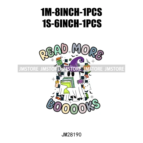 Diy Spooky Ghost Love Reading More Books Good Vibes Halloween Decals DTF Iron On Transfers Stickers Ready To Press For T-shirts