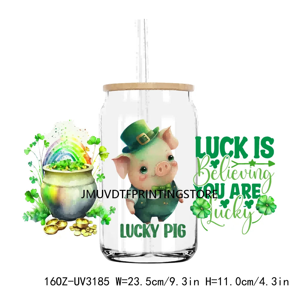 St. Patrick's Day Animals 16OZ UV DTF Cup Wrap Transfers Stickers Custom Labels DIY Waterproof Logo For Libbey Glass Can