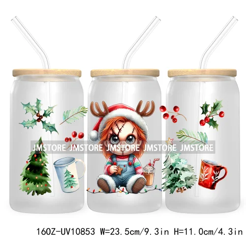 Christmas Movie Killer UV DTF Cup Wrap For Libbey Glass Can Transfer Stickers Waterproof Custom Labels Scary Horror Friends