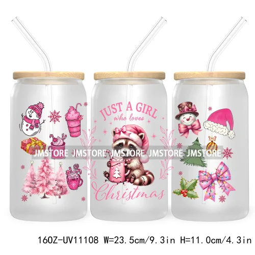 Just A Girl Who Loves Christmas UV DTF Cup Wrap For Libbey Glass Can Transfer Stickers Waterproof Custom Labels Tis The Season