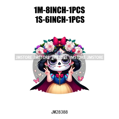 Cute Mexican Day Of The Dead Skeleton Catrina Princess Dolls Iron On DTF Heat Press Transfers Stickers Printing For Clothes