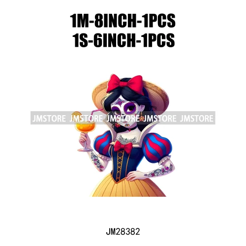 Cute Mexican Day Of The Dead Skeleton Catrina Princess Dolls Iron On DTF Heat Press Transfers Stickers Printing For Clothes