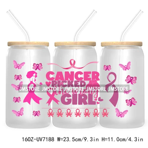 Peace Love Cure Breast Cancer Awareness Pink 16OZ UV DTF Cup Wrap Transfer Stickers For Libbey Glass Can Cups Tumbler October