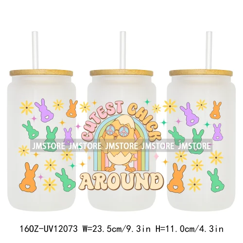 Hip Hop Easter Bunny Carrot Eggs Hunting UV DTF Sticker For 16OZ Libbey Glass Cup Can Wrap Transfer Stickers Custom Labels Logo