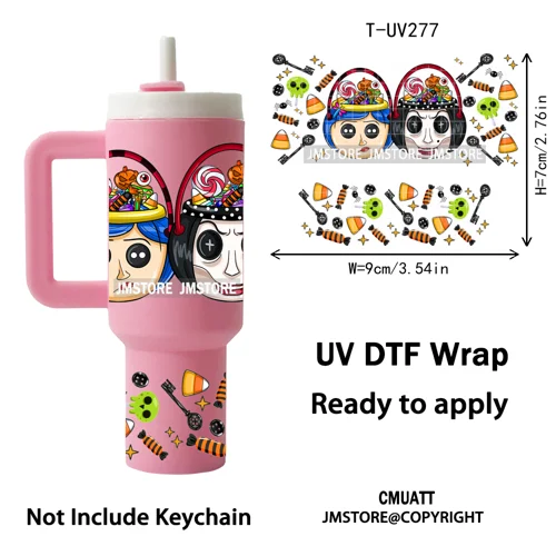 Halloween Nightmare Cartoon Characters UV DTF Mini Tumbler Keychain Wraps Ready To Apply Transfer Stickers Waterproof Decals