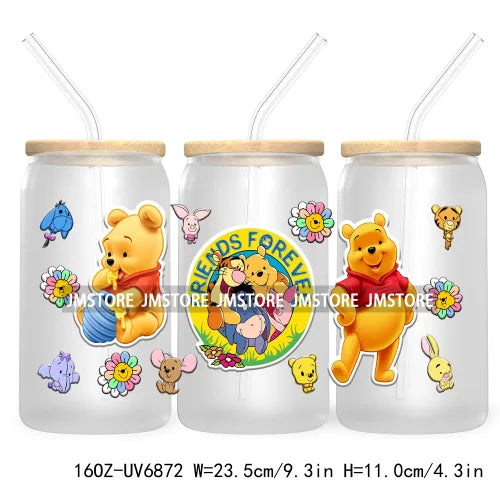 Cartoon Mouse Princess Friends 16OZ UV DTF Cup Wrap Transfers Stickers For Libbey Glass Can Cups Tumbler Waterproof Craft