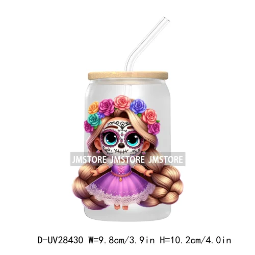 Cute Latina Cartoon Princess Baby Girl UV DTF Transfer Stickers Decals For Libbey Cold Cups Mug Tumbler Labels Sugar Skull Woman