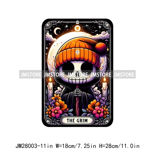 Spooky Halloween Tarot Card Pumpkin Skeleton Ghost Flower Iron On DTF Transfers Stickers Ready To Press For Sweatshirt Bags