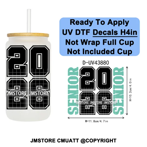 College Grad Class Of 2026 UV DTF Cup Decals Ready To Apply Transfer Stickers Durable Custom Labels For Libbey Glass Can Mugs