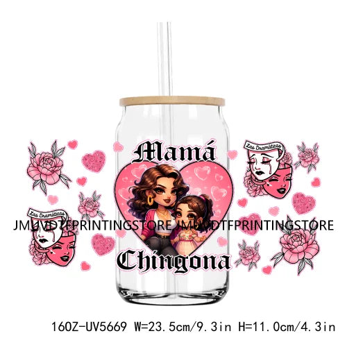 Chingona Chicana Mom 16OZ UV DTF Cup Wrap Transfer Stickers Chibi Mama Custom Label Durable Waterproof Logo For Libbey Glass Can