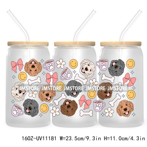 Cute Daisy Dog Paw Animal Lover UV DTF Cup Wrap For Libbey Glass Can Transfer Stickers Waterproof Custom Labels Coquette Bow Pet