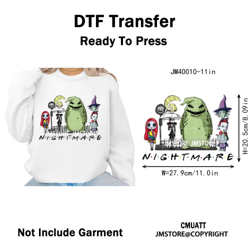 Halloween Horror Party Cartoon Friends Nightmare Spooky Vibes Iron on DTF Washable Transfers Stickers Ready to Press for Clothes