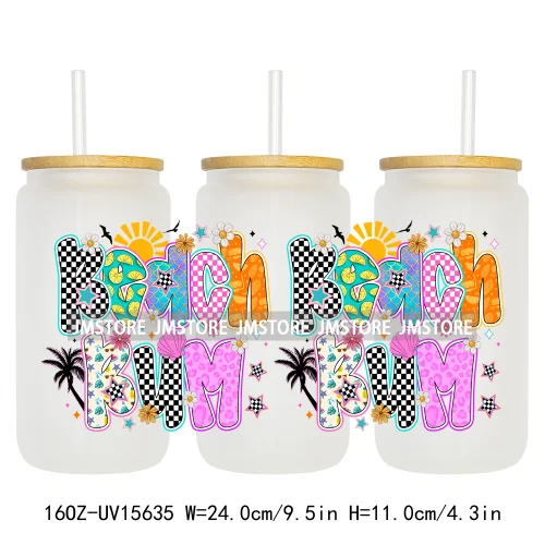 Coquette Bow Florida Softgirl Summer Trip  UV DTF Wraps Transfer Sticker Custom High Quality For 16OZ Libbey Glass Can Tumbler