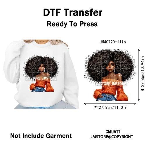 Sassy Curly Afro Women Fashion Hairstyle Urban Melanin Girls Iron on DTF Washable Transfers Stickers Ready to Press for Textile