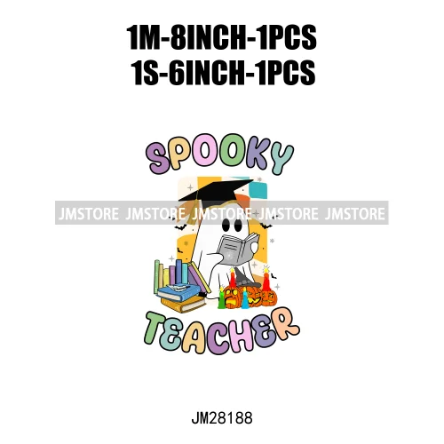 Diy Spooky Ghost Love Reading More Books Good Vibes Halloween Decals DTF Iron On Transfers Stickers Ready To Press For T-shirts