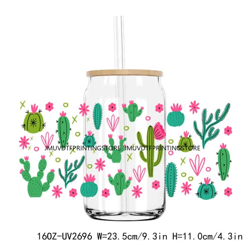 Western Desert Cactus Summer Plants 16OZ UV DTF Cup Wrap Transfer Stickers Custom Label DIY Waterproof Logo For Libbey Glass Can