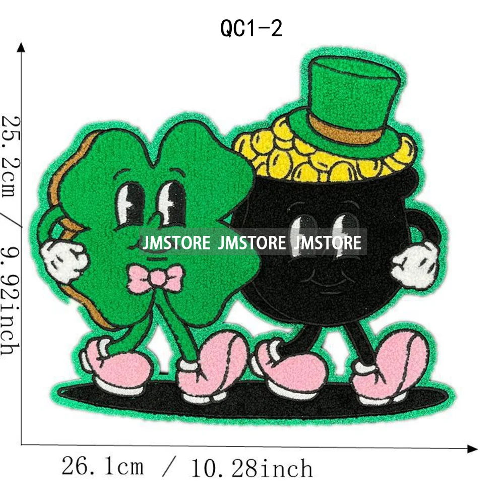 Fashion Clover Lucky Shamrock Irish St Patrick's Day Embroidery Iron on Chenille Patches For Sweatshirts Bags