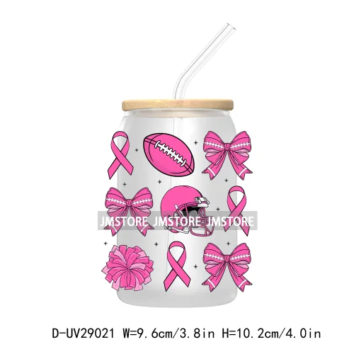 Football Pink Out Breast Cancer Awareness UV DTF Transfer Stickers Decals For Libbey Cold Cups Mugs Tumbler Coquette Bow Ribbon